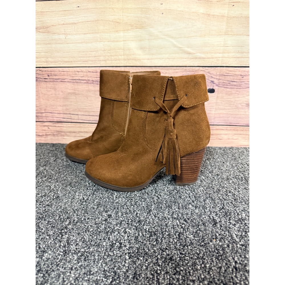 G.C. Shoes Elaine Women Tan Suede Ankle Boots Leopard Print Lining  Heel Size 6